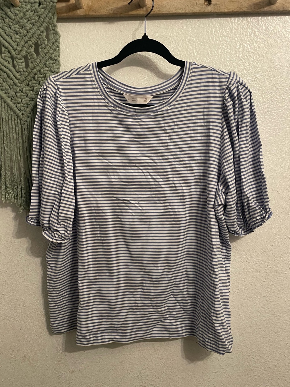 LC Lauren Conrad Blue and White Striped Puff-Sleeve Tee